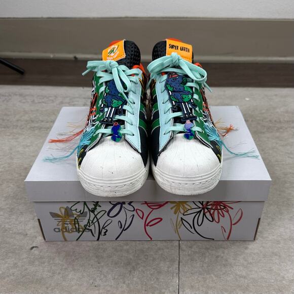 Vintage Y2K Adidas Superstar Low Top Shoes Mens 10 Wotherspoon Black - Picture 4 of 11